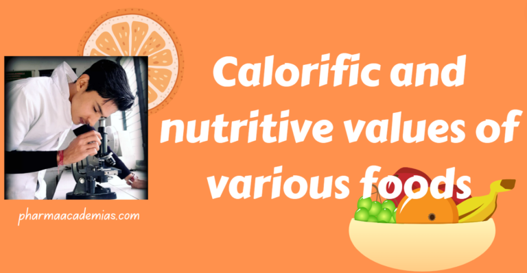 Calorific and nutritive values of various foods