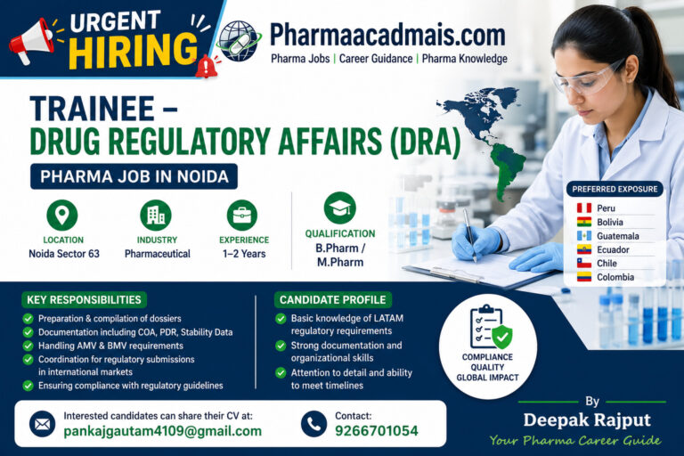 DRA job for pharmacy graduates