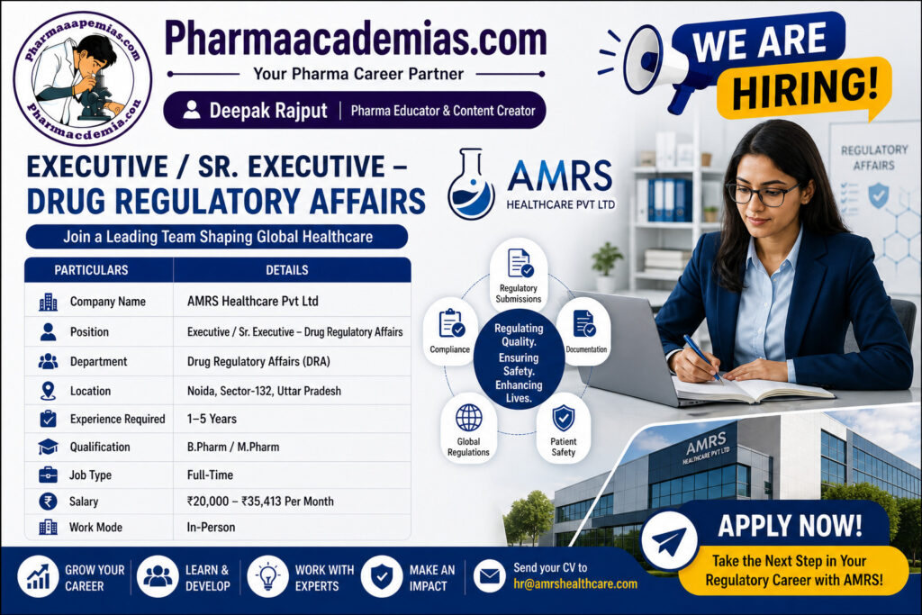 Drug Regulatory Affairs Job in Noida