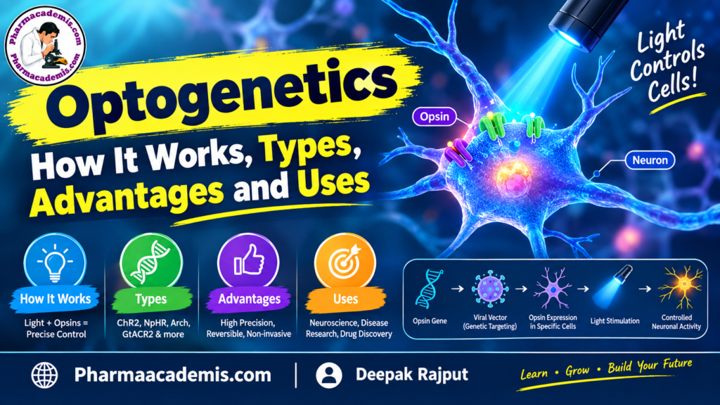 Optogenetics mechanism showing opsin gene, light stimulation and neuronal response